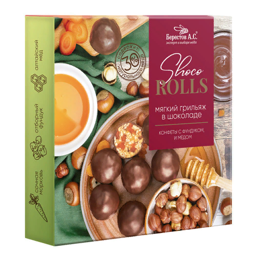 №2 Берестов Shoco Rolls конфеты с фундуком, цукатами моркови  и медом 135г  в Михайловске